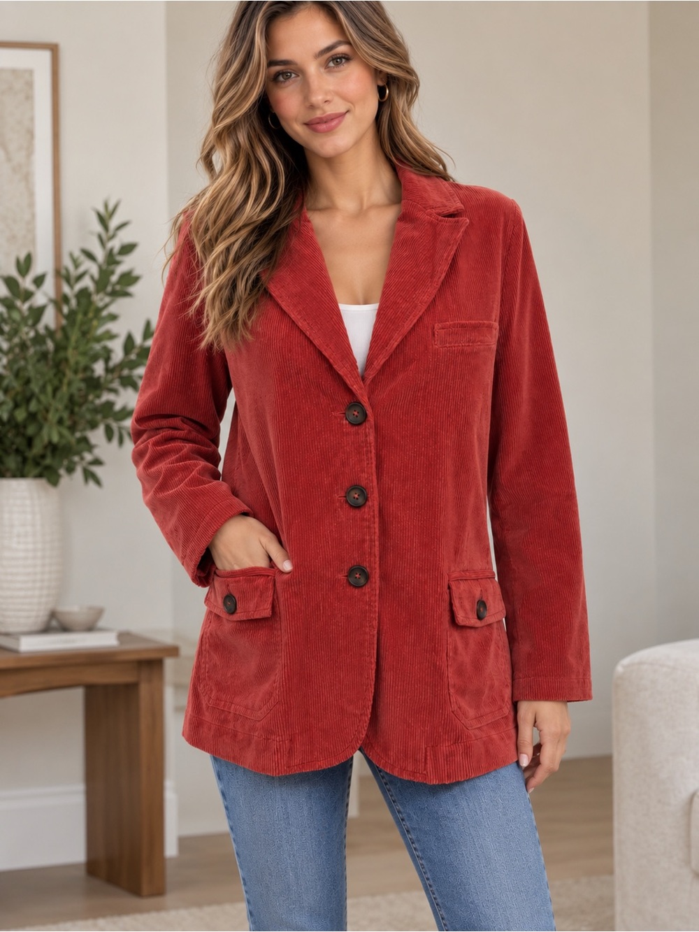 Talbots Rust Red Corduroy Blazer Jacket